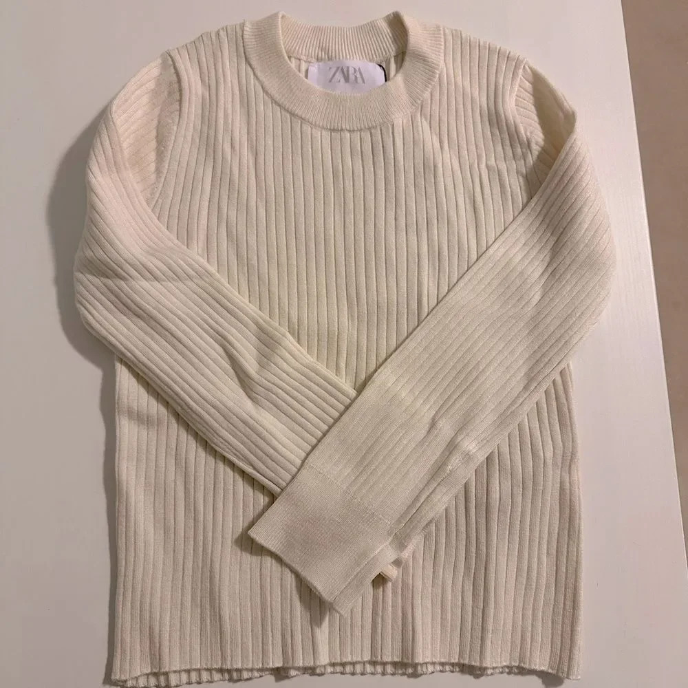 NWT Zara lightweight cream ribbed sweater size 8-9 girl
